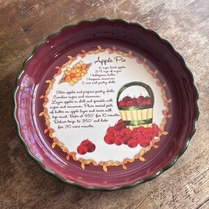 Apple Pie Baking And Recipe 10 Inch Pie Plate Red Green Ceramic Country Kitchen